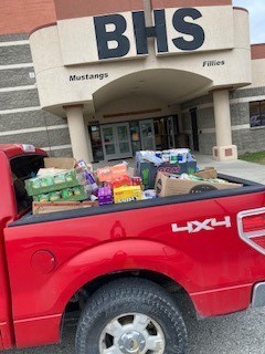 Mrs. Varrelman's truck loaded with good non perishable food. 